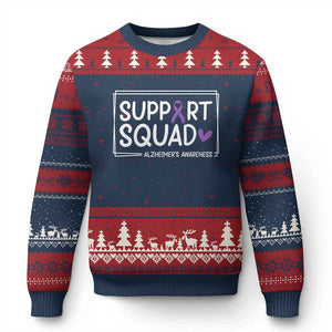 Support Squad Alzheimers Ugly Christmas Sweater Purple Ribbon Hope Strength Love