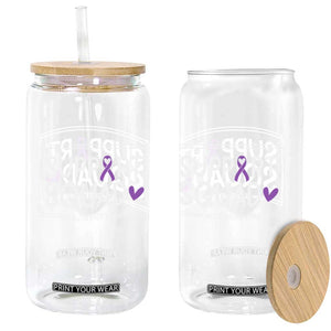 Support Squad Alzheimers Glass Can Purple Ribbon Hope Strength Love