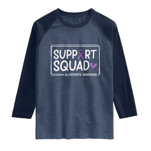 Support Squad Alzheimers Raglan Shirt Purple Ribbon Hope Strength Love