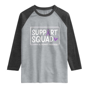 Support Squad Alzheimers Raglan Shirt Purple Ribbon Hope Strength Love