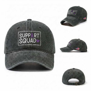 Support Squad Alzheimers Washed Cotton Baseball Cap Purple Ribbon Hope Strength Love