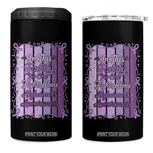 Purple Ribbon Alzheimers Caregiver Squad Gift 4 in 1 Can Cooler Tumbler In This Family We Support Together