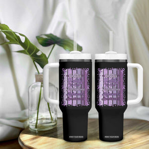 Purple Ribbon Alzheimers Caregiver Squad Gift Tumbler With Handle In This Family We Support Together