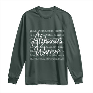Alzheimers Warrior Purple Ribbon Support Word Cloud Typography Long Sleeve Shirt