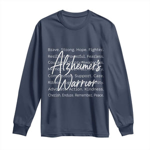 Alzheimers Warrior Purple Ribbon Support Word Cloud Typography Long Sleeve Shirt