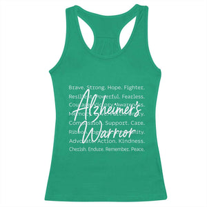 Alzheimers Warrior Purple Ribbon Support Word Cloud Typography Racerback Tank Top