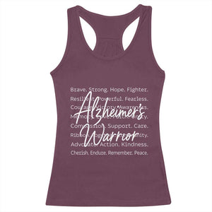 Alzheimers Warrior Purple Ribbon Support Word Cloud Typography Racerback Tank Top