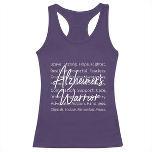 Alzheimers Warrior Purple Ribbon Support Word Cloud Typography Racerback Tank Top