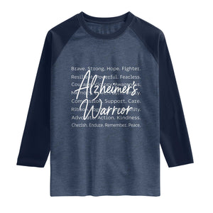 Alzheimers Warrior Purple Ribbon Support Word Cloud Typography Raglan Shirt