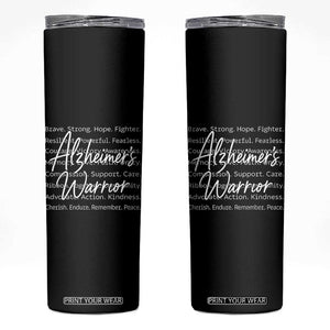 Alzheimers Warrior Purple Ribbon Support Word Cloud Typography Skinny Tumbler