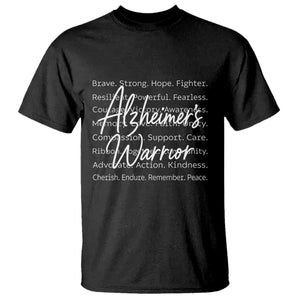 Alzheimers Warrior Purple Ribbon Support Word Cloud Typography T Shirt
