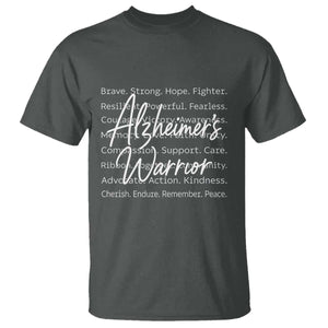Alzheimers Warrior Purple Ribbon Support Word Cloud Typography T Shirt