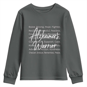 Alzheimers Warrior Purple Ribbon Support Word Cloud Typography Youth Sweatshirt