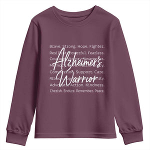 Alzheimers Warrior Purple Ribbon Support Word Cloud Typography Youth Sweatshirt