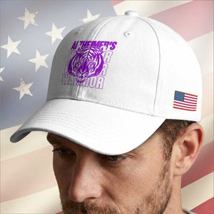 Alzheimer's Warrior Baseball Cap Purple Tiger Ribbon Support Graphic