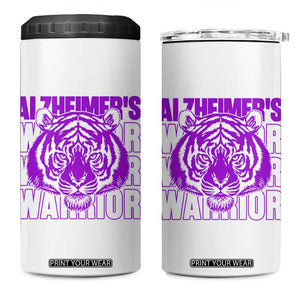 Alzheimer's Warrior 4 in 1 Can Cooler Tumbler Purple Tiger Ribbon Support Graphic
