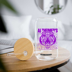 Alzheimer's Warrior Glass Can Purple Tiger Ribbon Support Graphic