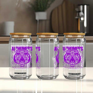 Alzheimer's Warrior Glass Can Purple Tiger Ribbon Support Graphic