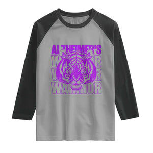 Alzheimer's Warrior Raglan Shirt Purple Tiger Ribbon Support Graphic