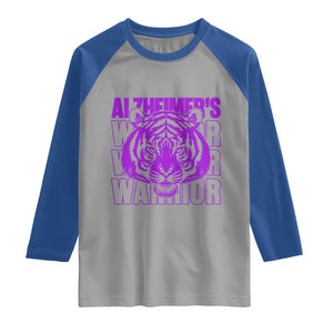 Alzheimer's Warrior Raglan Shirt Purple Tiger Ribbon Support Graphic