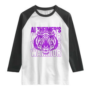 Alzheimer's Warrior Raglan Shirt Purple Tiger Ribbon Support Graphic