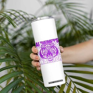Alzheimer's Warrior Skinny Tumbler Purple Tiger Ribbon Support Graphic
