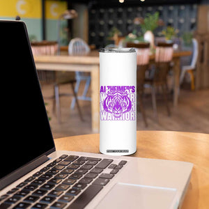Alzheimer's Warrior Skinny Tumbler Purple Tiger Ribbon Support Graphic