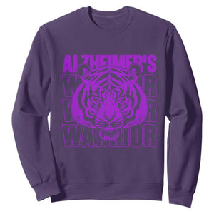 Alzheimer's Warrior Sweatshirt Purple Tiger Ribbon Support Graphic