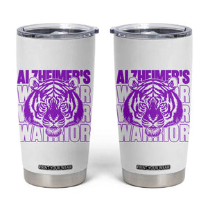 Alzheimer's Warrior Tumbler Cup Purple Tiger Ribbon Support Graphic