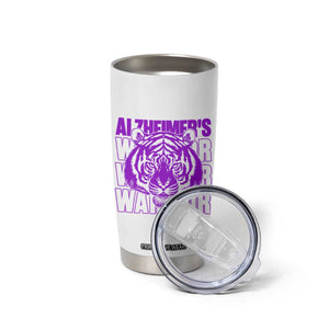 Alzheimer's Warrior Tumbler Cup Purple Tiger Ribbon Support Graphic