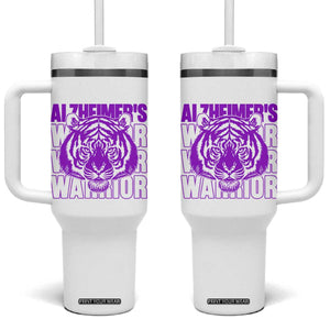 Alzheimer's Warrior Tumbler With Handle Purple Tiger Ribbon Support Graphic