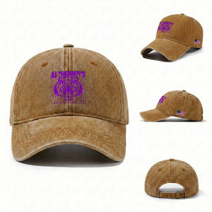 Alzheimer's Warrior Washed Cotton Baseball Cap Purple Tiger Ribbon Support Graphic