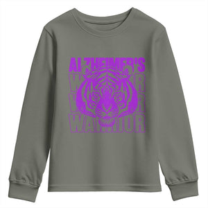 Alzheimer's Warrior Youth Sweatshirt Purple Tiger Ribbon Support Graphic