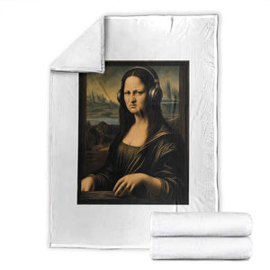 Funny Mona Lisa Bass Face Throw Blanket Vintage DJ Producer Music Lover Gift