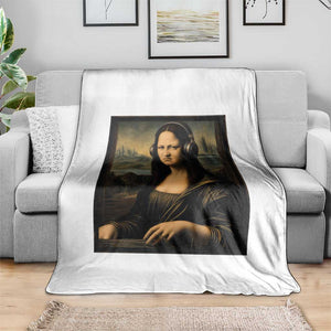 Funny Mona Lisa Bass Face Throw Blanket Vintage DJ Producer Music Lover Gift