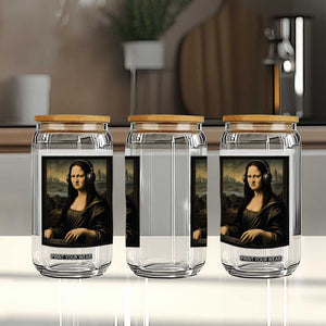 Funny Mona Lisa Bass Face Glass Can Vintage DJ Producer Music Lover Gift