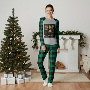 Funny Mona Lisa Bass Face Plaid Pajama Set Vintage DJ Producer Music Lover Gift