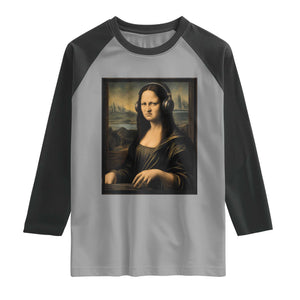 Funny Mona Lisa Bass Face Raglan Shirt Vintage DJ Producer Music Lover Gift