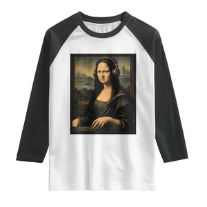 Funny Mona Lisa Bass Face Raglan Shirt Vintage DJ Producer Music Lover Gift
