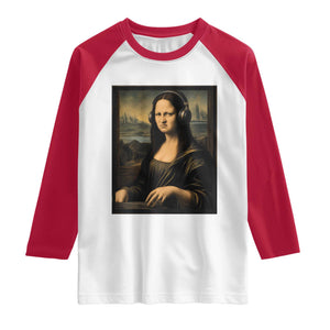 Funny Mona Lisa Bass Face Raglan Shirt Vintage DJ Producer Music Lover Gift