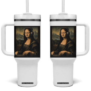 Funny Mona Lisa Bass Face Tumbler With Handle Vintage DJ Producer Music Lover Gift