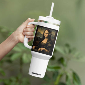 Funny Mona Lisa Bass Face Tumbler With Handle Vintage DJ Producer Music Lover Gift