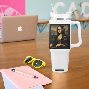 Funny Mona Lisa Bass Face Tumbler With Handle Vintage DJ Producer Music Lover Gift