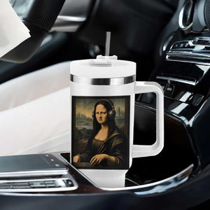 Funny Mona Lisa Bass Face Tumbler With Handle Vintage DJ Producer Music Lover Gift