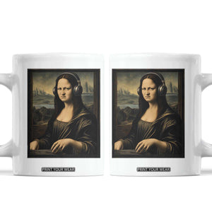 Funny Mona Lisa Bass Face Coffee Mug Vintage DJ Producer Music Lover Gift
