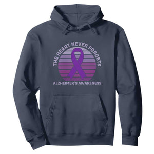 The Heart Never Forgets Alzheimers Support Hoodie Vintage Sunset Purple Ribbon Graphic