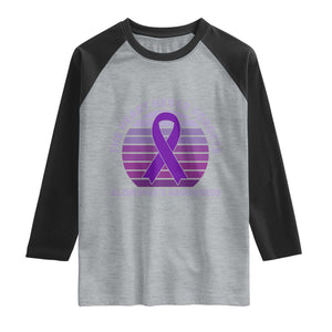 The Heart Never Forgets Alzheimers Support Raglan Shirt Vintage Sunset Purple Ribbon Graphic