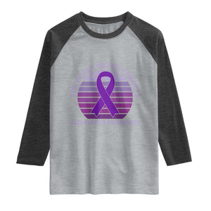 The Heart Never Forgets Alzheimers Support Raglan Shirt Vintage Sunset Purple Ribbon Graphic