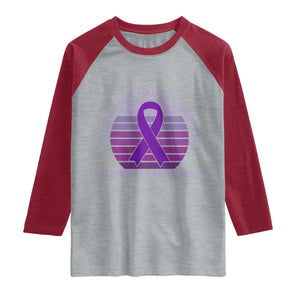 The Heart Never Forgets Alzheimers Support Raglan Shirt Vintage Sunset Purple Ribbon Graphic