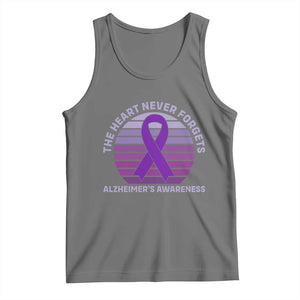 The Heart Never Forgets Alzheimers Support Tank Top Vintage Sunset Purple Ribbon Graphic